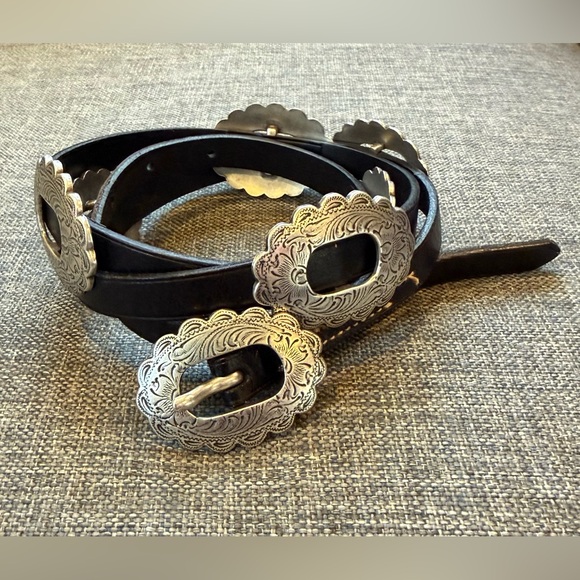 Lauren Ralph Lauren Accessories - Lauren Ralph Lauren Concho Black Leather Silver Western Belt Sz L Vintage